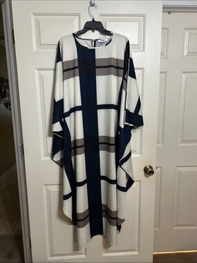 Navy, Ivory & Taupe Oversized Plaid Maxi Dress